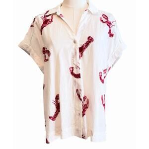 Jane & Delancey Linen Shirt‎ Womens Size Medium Relaxed Button Down Lobster
